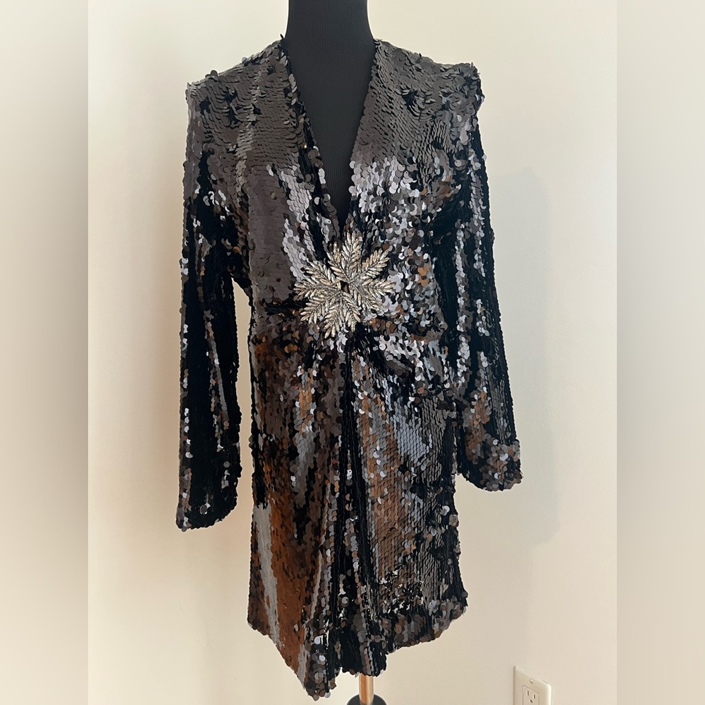 Zara Black Sequin Mini Dress with Silver Embellishment